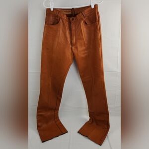 Oshwahkon Leather Pants Mens 34x33 Dark Camel Color Straight Leg 1960 Vintage